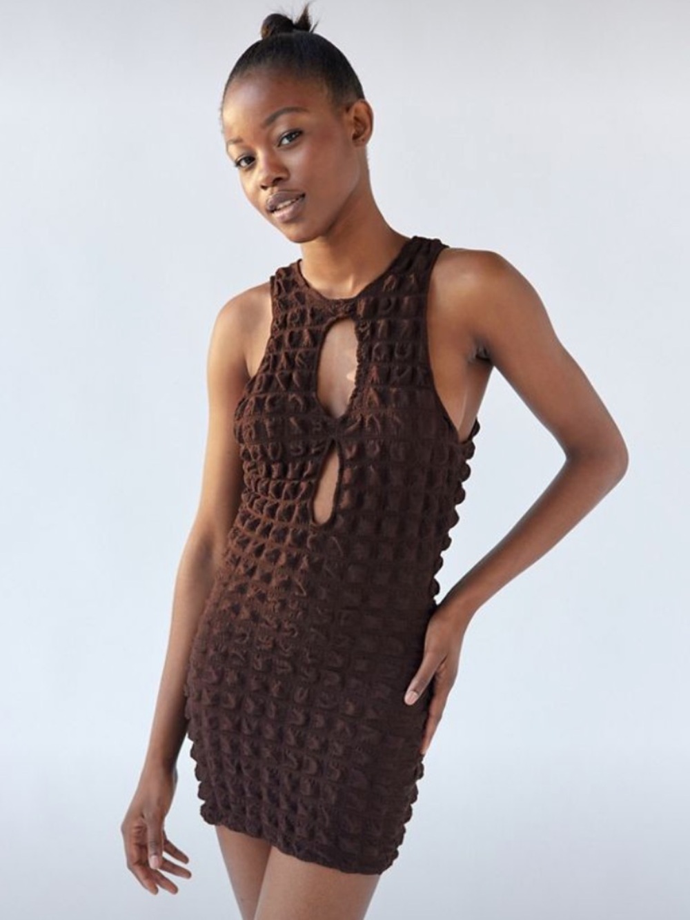 Motel Rocks Alannah Bubble Mini Dress — Chocolate Brown